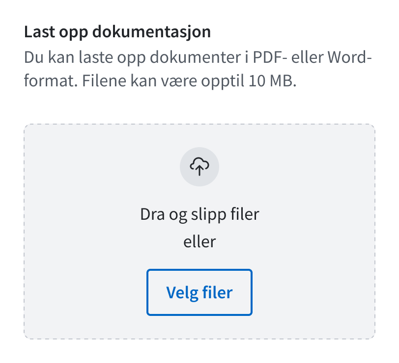 Eksempel på FileUpload som flere setninger i beskrivelsen